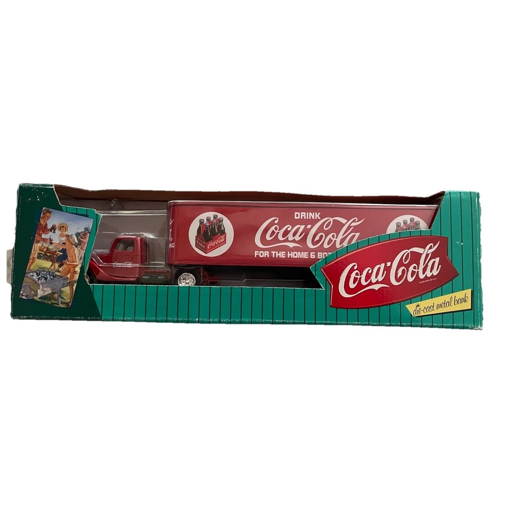 Vintage Coca-Cola Delivery Tractor Trailer Die-Cast Metal Bank by Ertl-1996-NIB